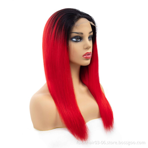 Wholesale Raw Virgin Unprocessed Human Hair Root 1B Red Color Human Hair Lace Front Wig